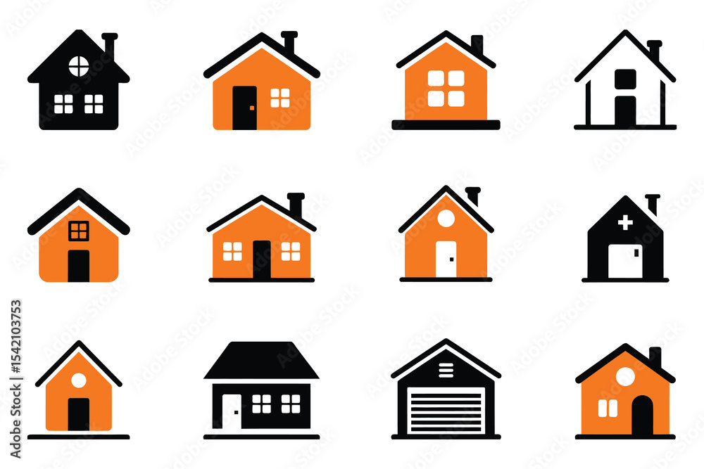 Fototapeta premium Minimal home icon set flat design vector illustration