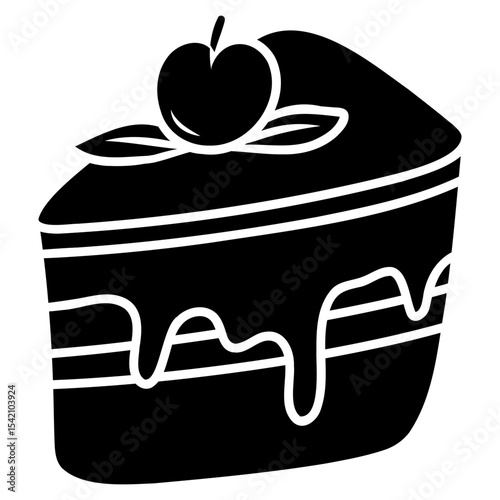 piece of cake with cherry glyph icon
