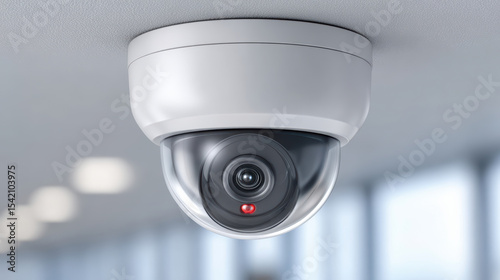 Closeup of security camera lens monitoring institutional control in modern environment for enhanced surveillance