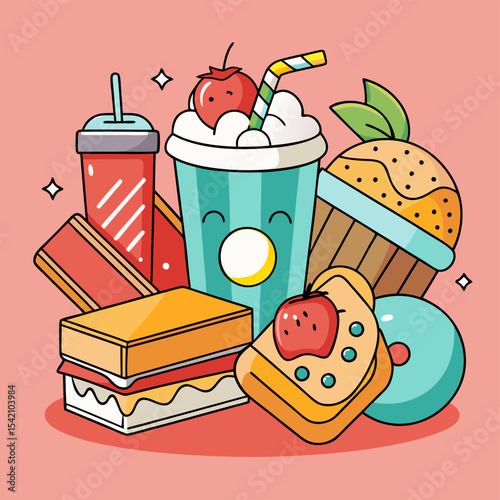 Delicious Snack Selection – Tasty Treats and Quick Bites Illustration