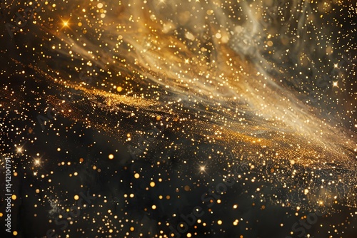 Golden Sparkle: A galaxy of golden particles glittering against a dark backdrop