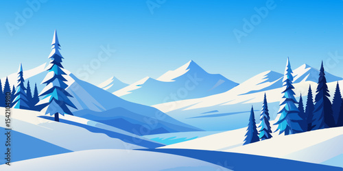 Winter Forest with Snowy Pines – Flat Vector Illustration
