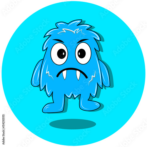 An illustration of a blue monster with a sad or grumpy expression. This design is suitable for conveying specific emotions in stories, social media content, 