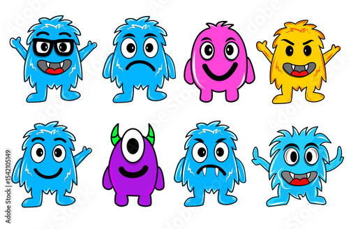 A collection of full-color monster icons with diverse and cheerful expressions and designs. Perfect for projects that require appealing and varied visuals, 