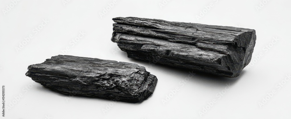 Fototapeta premium The stunning texture of natural charcoal pieces on a minimalist background.