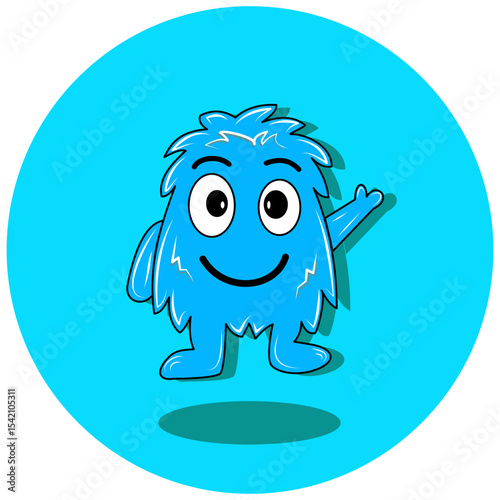 A friendly and engaging blue monster illustration with a waving expression. This simple yet effective design is suitable for apps, websites, or marketing materials that require a fun