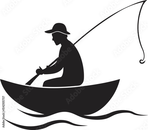 A collection of stylized illustration depicting fish in a lake environment, some with fishing elements, rendered with a clean, graphic aesthetic