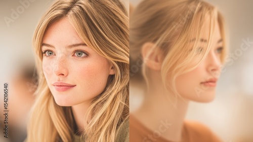 cosmetic startup branding Close-up Portrait of a Young Blonde Woman with Clear Skin and Soft Expression beauty influencer marketing strategy