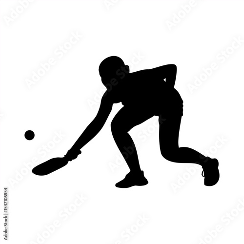 Female Pickleball Player Lunge Shot Silhouette, Low Reach Pickleball Action Woman Vector Silhouette
