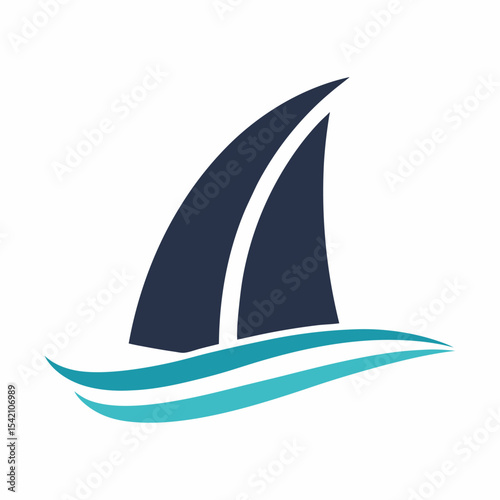 Abstract Blue Teal Sailboat Icon on White Background
