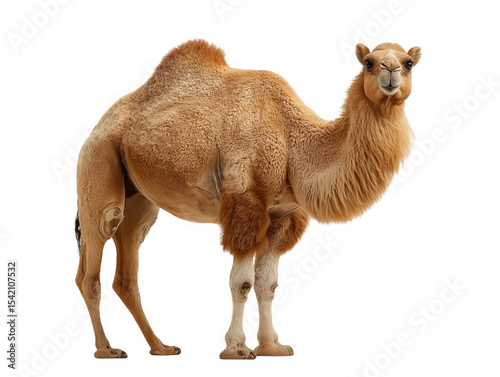 A striking close-up portrait of a sturdy, one-humped camel, showcasing its impressive stature and gentle eyes.