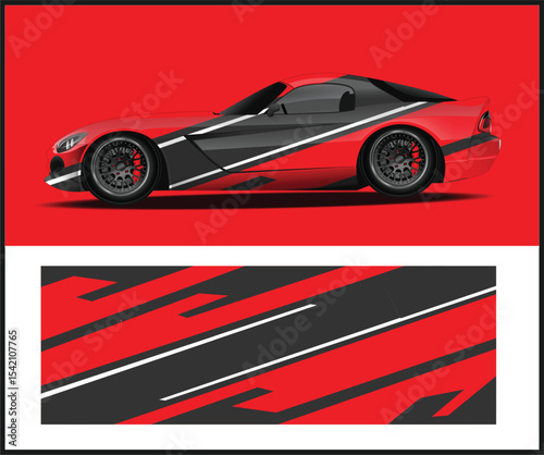 Red and Black Sports Car Wrap Design Template