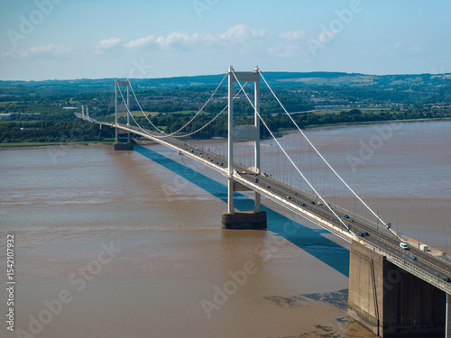 The old M48 Severn bridge from England to Wales.  Wide aerial