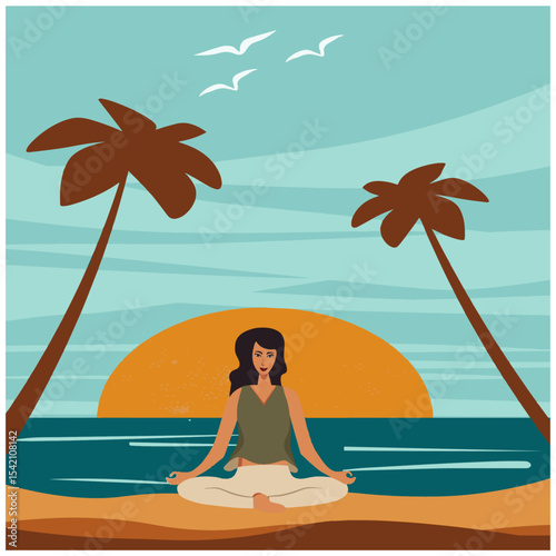 Woman doing yoga on the beach