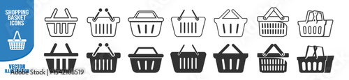 **Shopping basket icons collection. Grocery cart symbols. Market and store buy pictograms. Flat vector illustration on transparent background**