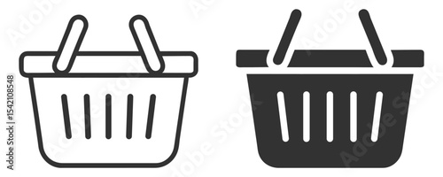 Shopping basket icon set. Flat vector illustration on transparent background