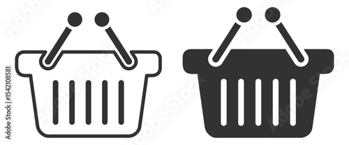 Shopping basket icon set. Flat vector illustration on transparent background