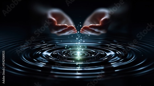 Hands catching water droplets