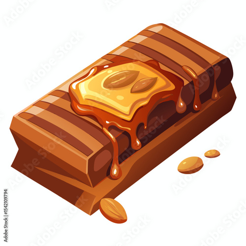 Delicious chocolate bar with caramel and almonds