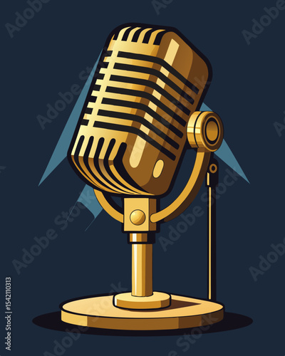 Vintage gold microphone retro music broadcast
