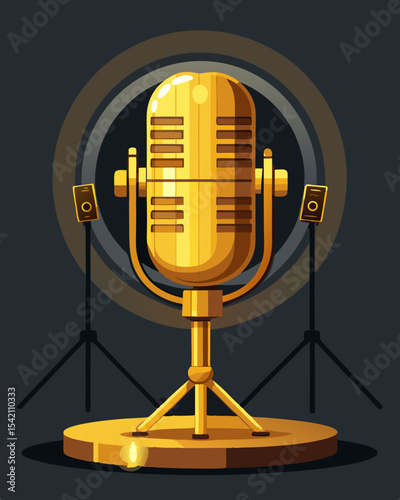 Golden retro microphone studio setup illustration