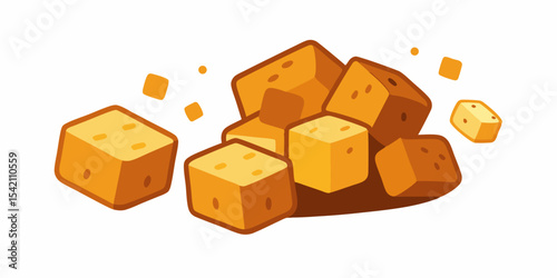 Pile of golden brown sugar cubes illustration