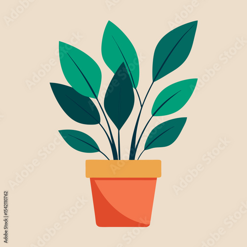Simple houseplant in orange pot minimalist illustration