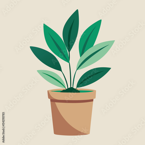 Simple houseplant in brown pot illustration