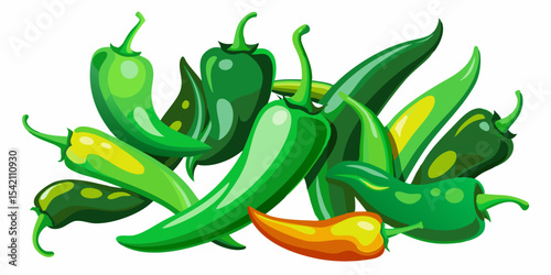 Pile of fresh green and orange chili peppers