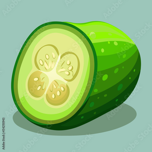 Fresh green cucumber halved illustration