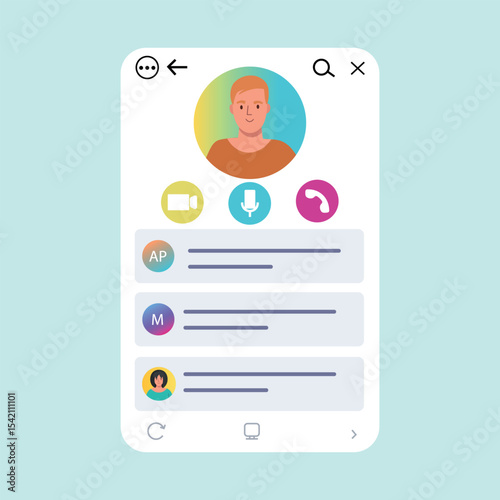 Messenger chat with avatars messages and reactions on the phone. Hand holding a phone with messenger chat interfac. Vector illustration in flat style