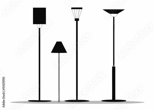 Four modern floor lamp silhouettes