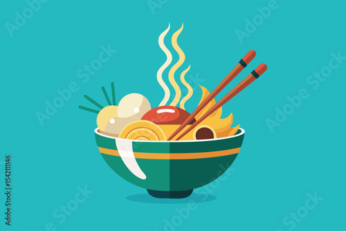 Delicious asian noodle soup bowl illustration