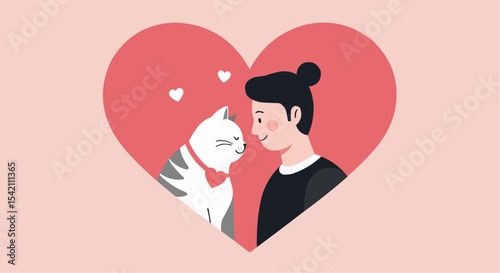 Embracing the bond of love between a person and their playful cat in a heartwarming illustration
