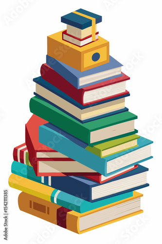 Large stack of colorful books and textbooks