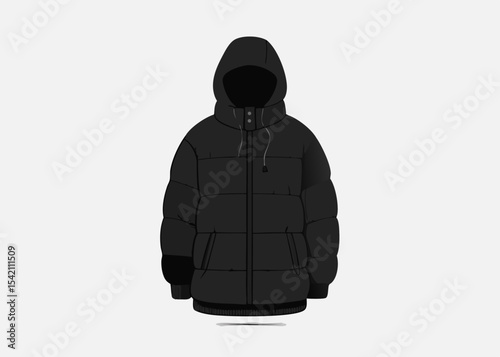 Black hooded puffer jacket winter fashion apparel