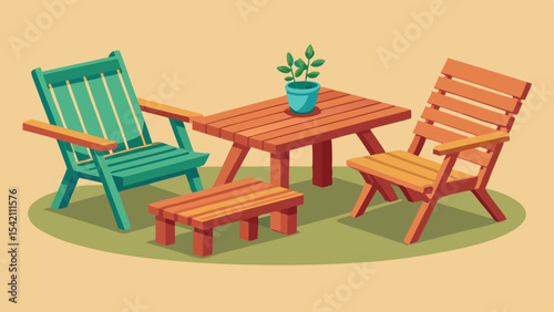 Wooden patio furniture set with small table