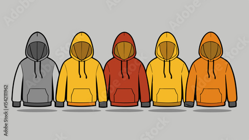 Five hoodies in different colors fashion design template