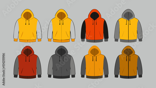 Eight color options zip up hoodies design template
