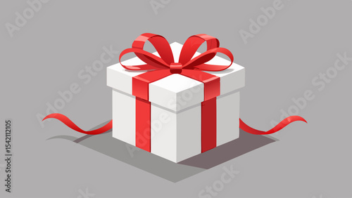 White gift box with red ribbon and bow