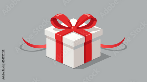 White gift box with red ribbon and bow