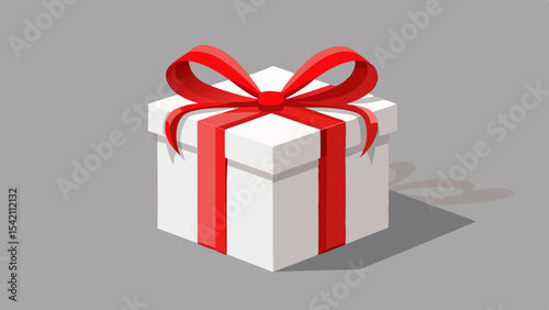 White gift box with red ribbon and bow