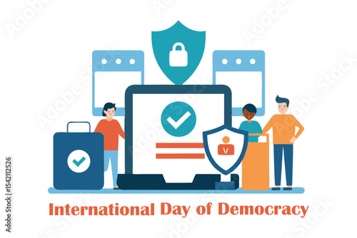 Flat Digital Democracy Vector – Online Voting with Cyber Security and Privacy Icons.