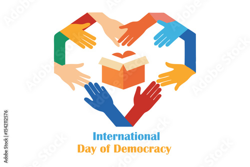  Inclusive Voting Vector – Diverse Hands Forming Heart Around Ballot Box Symbolizing Unity and Suffrage.