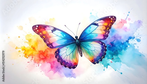 Whimsical watercolor study depicting a fluttering butterfly against a colorful background