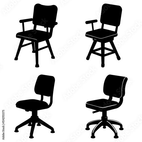 Four different chair designs shown in silhouette against a white background in a grid arrangement