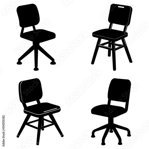 Silhouette depiction of four different office chairs with varying bases and backrest designs shown