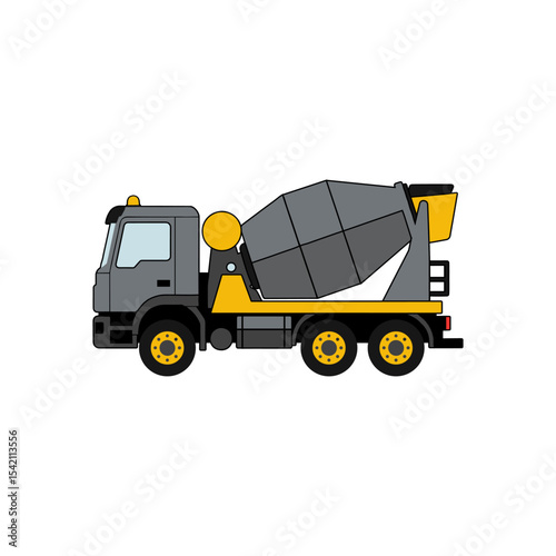 Small machinery concrete mixer truck in side view
