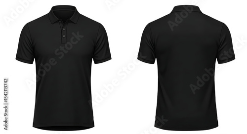 Black polo shirt mockup front and back view isolated on white background