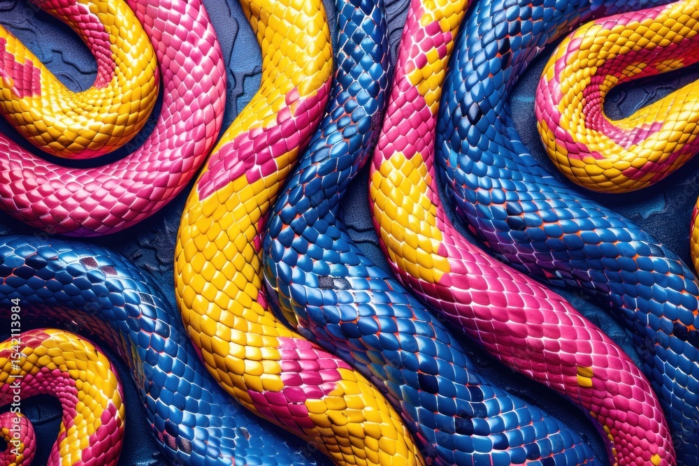 Fototapeta premium Colorful Snake Skin Texture Isolated. Close-Up Snake Scales. Reptile Skin. Realistic Snake Pattern. Snake Scale Texture. Detailed Snake Skin Close-Up. Exotic Animal Texture. Snake Design Texture.